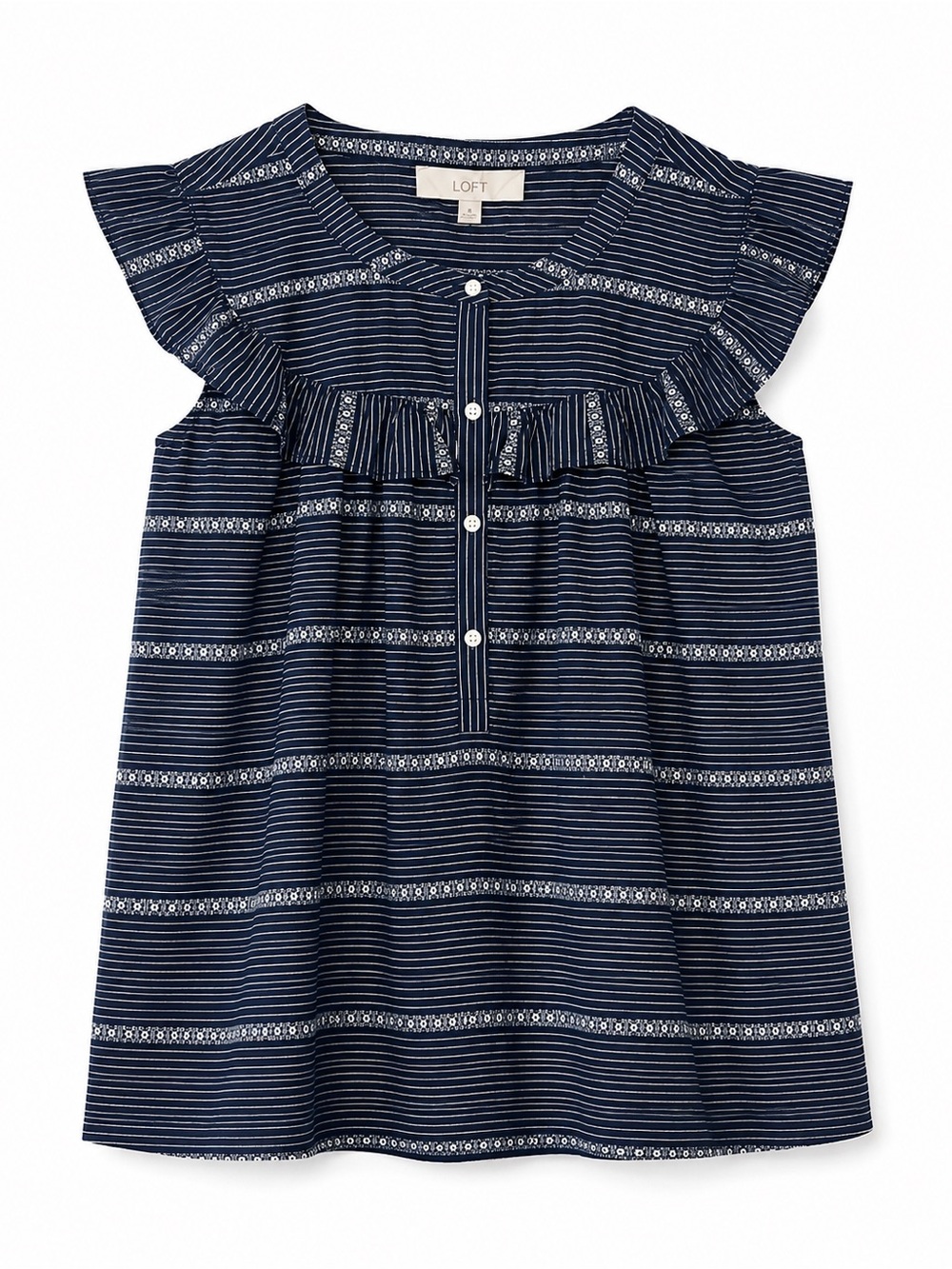 EUC LOFT medium Navy  and white sleeveless blouse